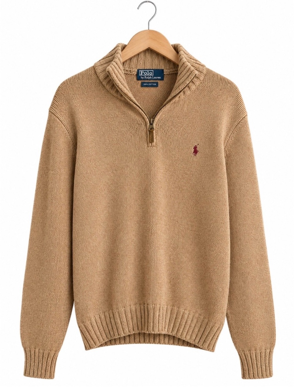 Polo by Ralph Lauren Men's q-Zip Sweater in Tan